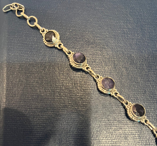 Sterling Silver Tennis Bracelet With Natural Sapphire Adjustable