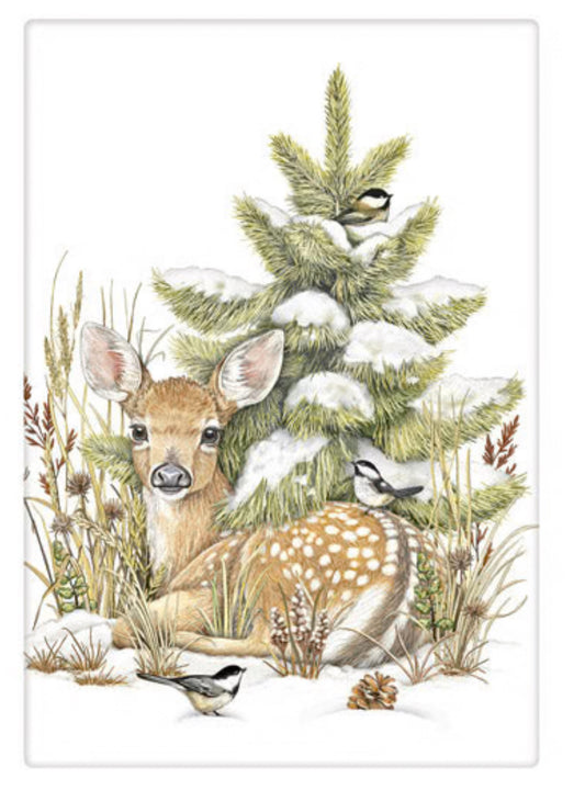 Flour Sack Kitchen Dish Towel Winter Fawn Mary Lake - Thompson