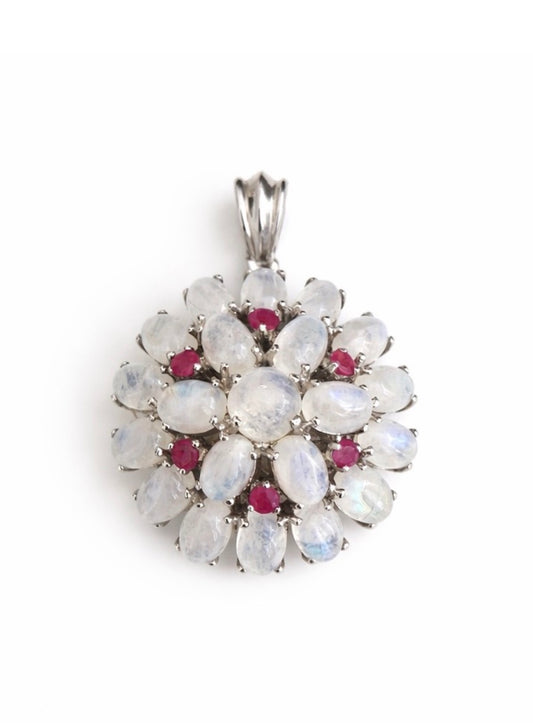Sri Lankan Moonstone with Rubies Sterling Silver Pendant