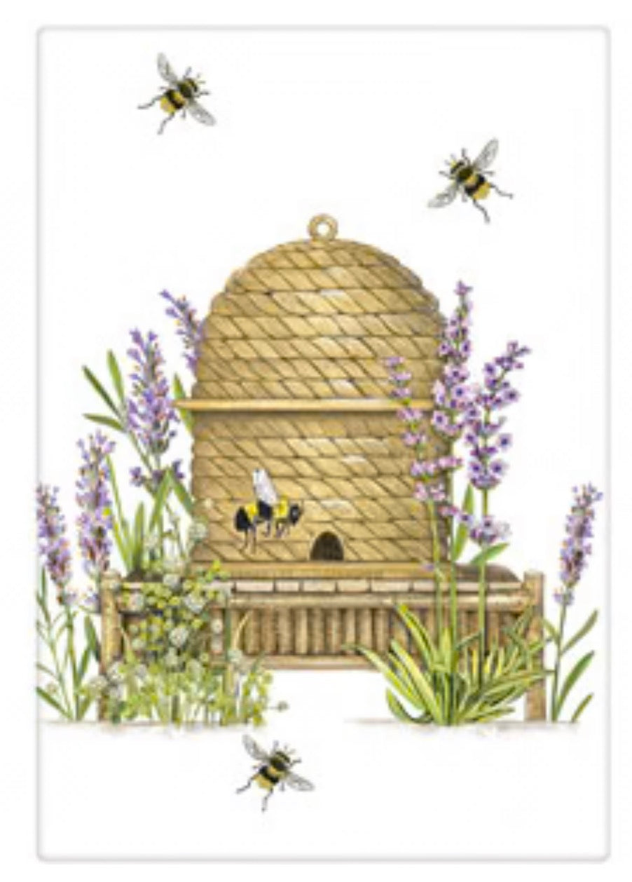 Flour Sack Kitchen Dish Towel Lavender Beehive Mary Lake - Thompson