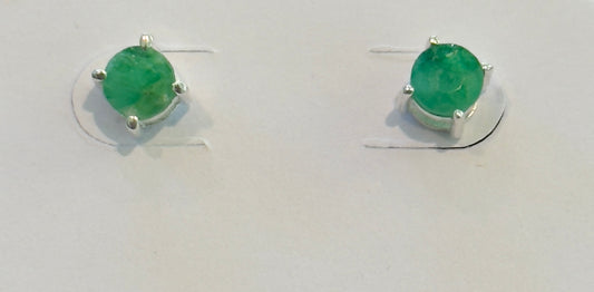 Sterling Silver Emerald Stud Earrings New