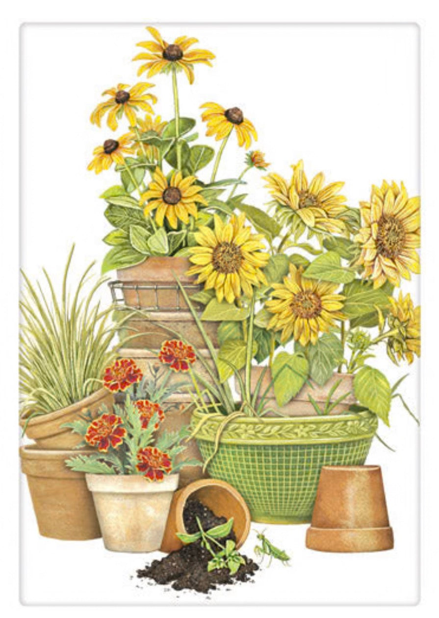 Flour Sack Kitchen Dish Towel Sunflower Pots Mary Lake - Thompson
