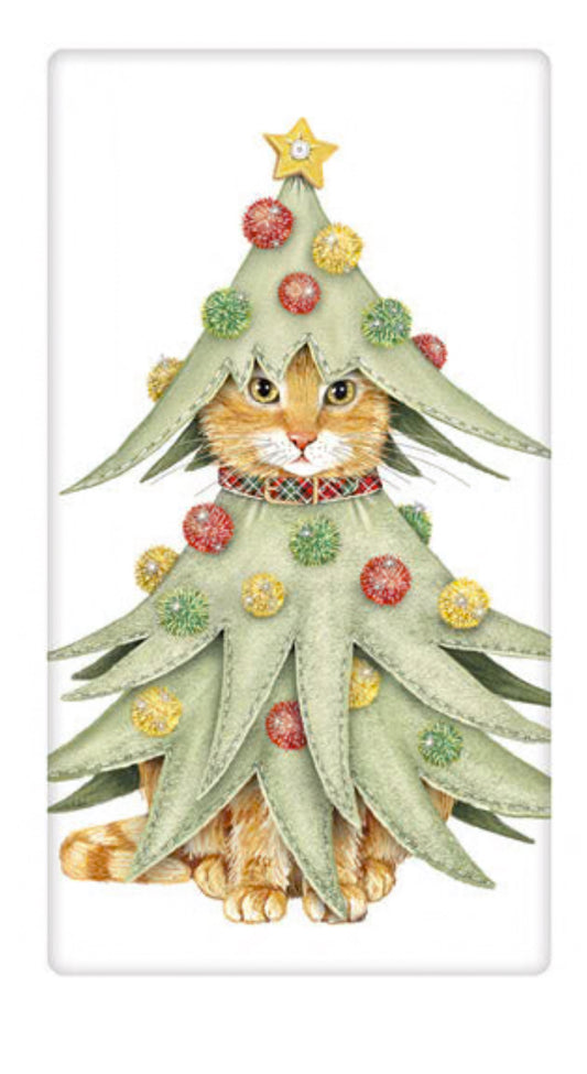 Flour Sack Kitchen Dish Towel Christmas Tree Cat Mary Lake - Thompson