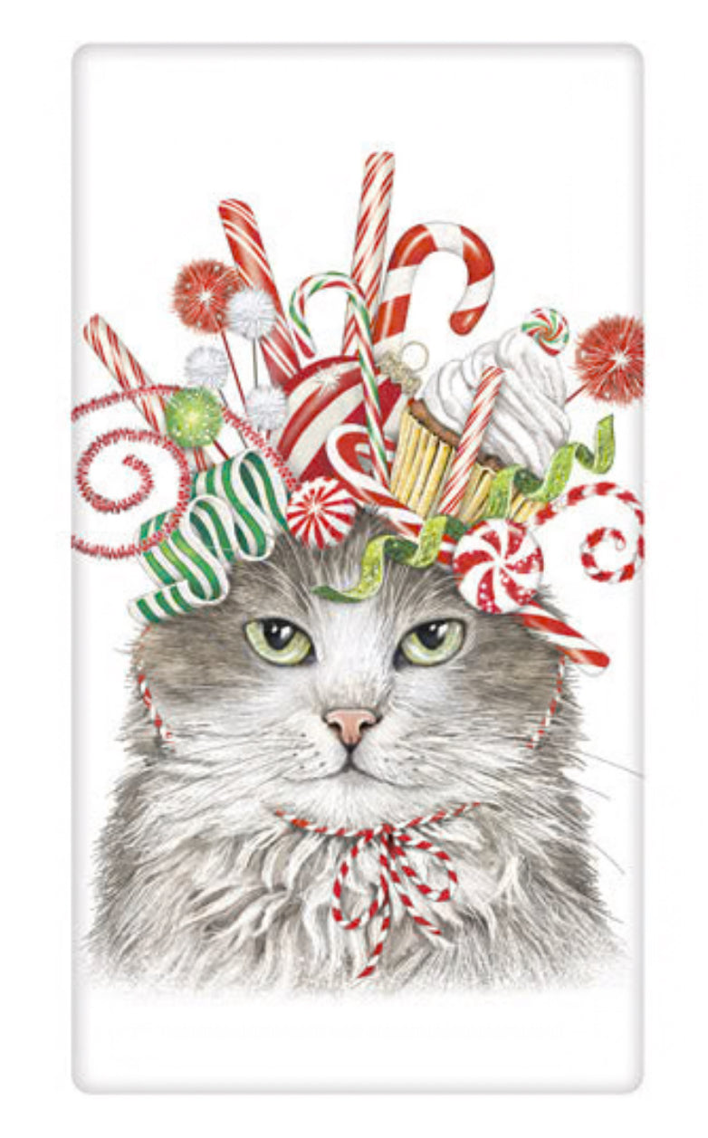 Flour Sack Kitchen Dish Towel Holiday Candy Cat Mary Lake - Thompson