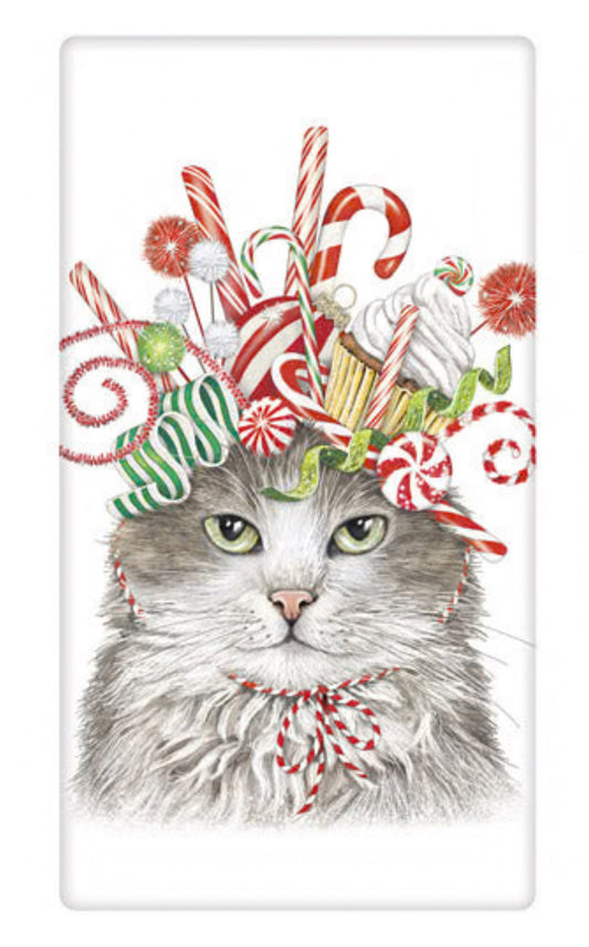 Flour Sack Kitchen Dish Towel Holiday Candy Cat Mary Lake - Thompson