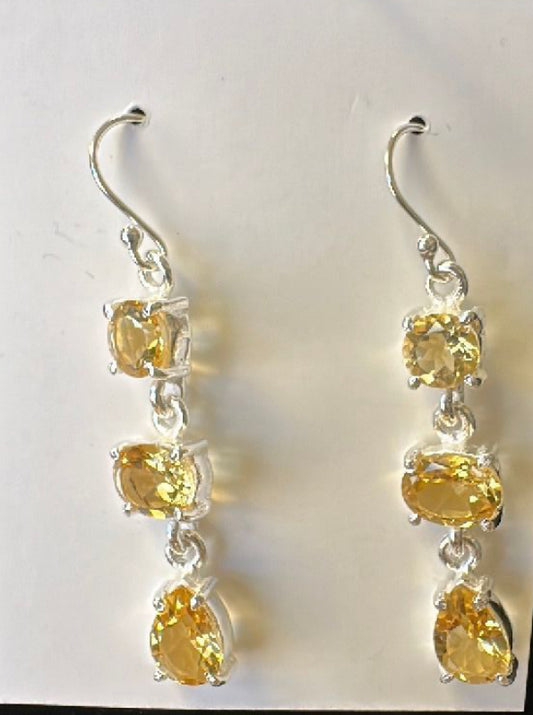 Sterling Silver Triple Citrine Dangle Earrings