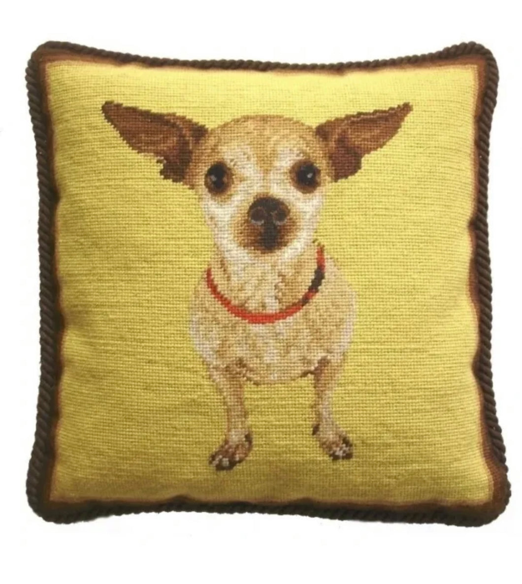 Chihuahua Needlepoint Pillow 16” x 16”