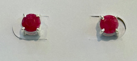 Sterling Silver Ruby Stud Earrings