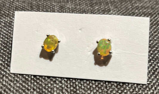 Sterling Silver Natural Ethiopian Opal Stud Earrings