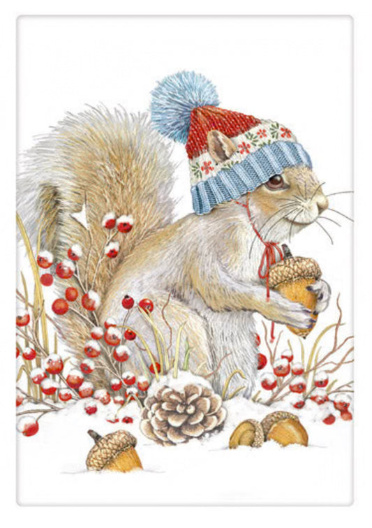 Flour Sack Kitchen Dish Towel Winter Squirrel Mary Lake - Thompson