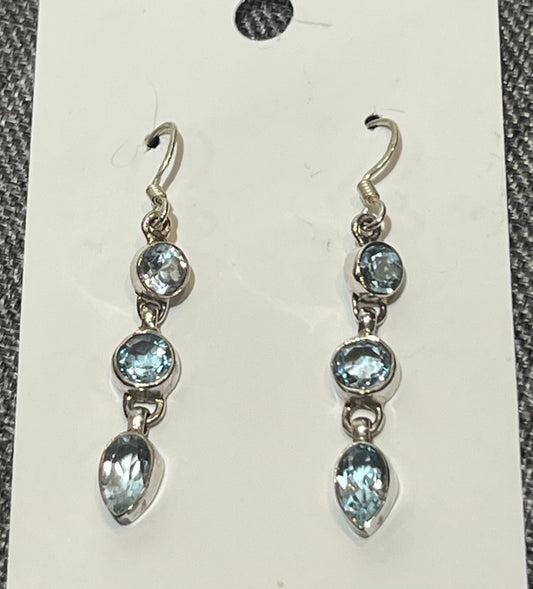 Sterling Silver Triple Blue Topaz Dangle Earrings