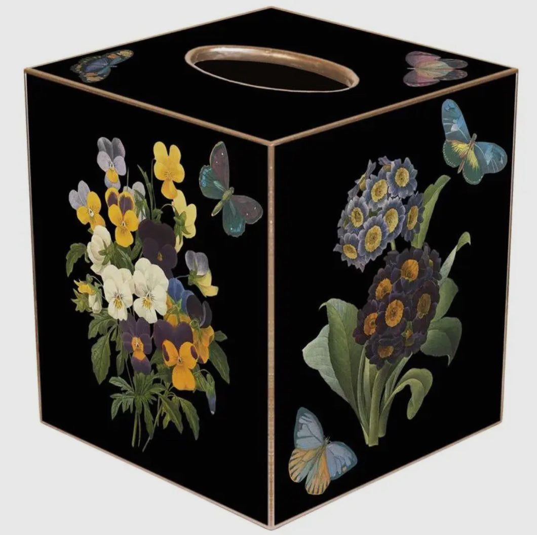 Marye-Kelley Black Pansies And Primrose Tissue Box Cover