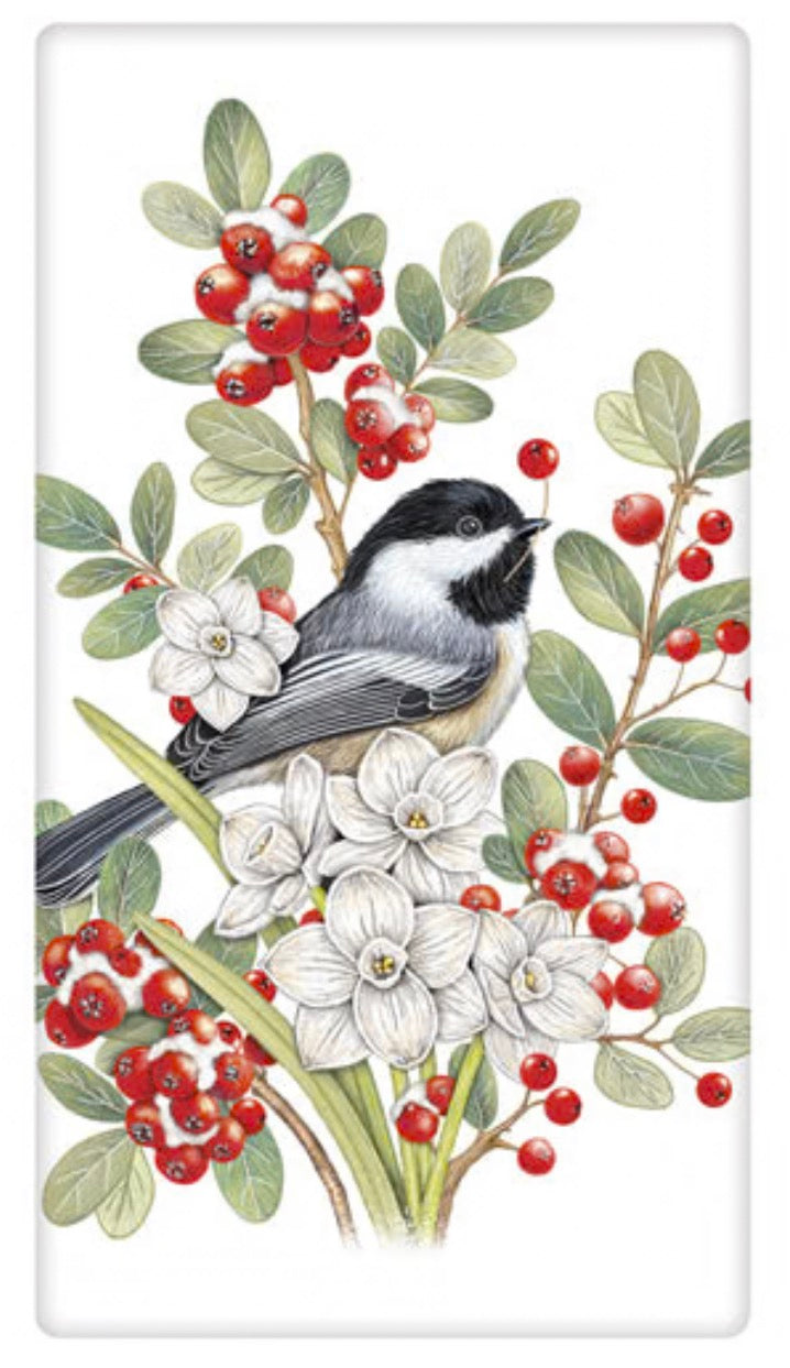 Flour Sack Kitchen Dish Towel Chickadee Paperwhites Mary Lake - Thompson