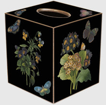 Load image into Gallery viewer, Marye-Kelley Black Pansies And Primrose Tissue Box Cover