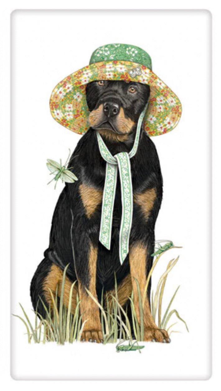 Flour Sack Kitchen Dish Towel Rottweiler Sunhat Mary Lake - Thompson
