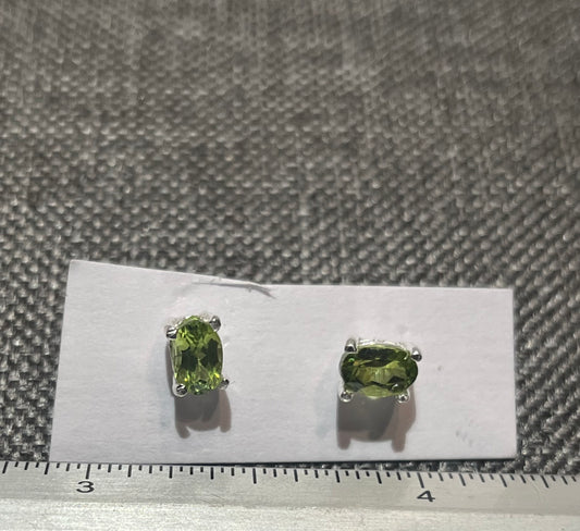 Sterling Silver Green Peridot Stud Earrings