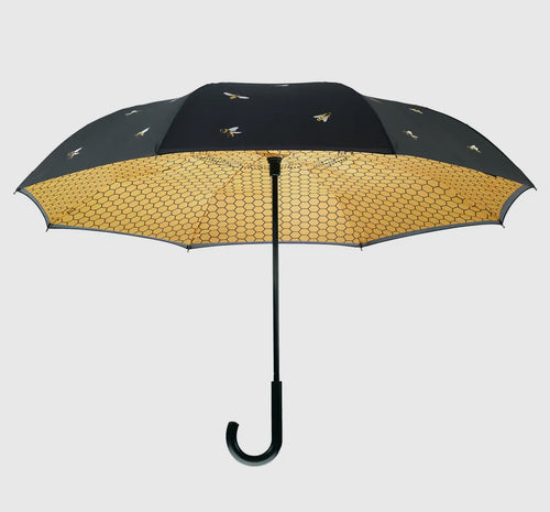 Galleria Bees Black Stick Umbrella Reverse Close