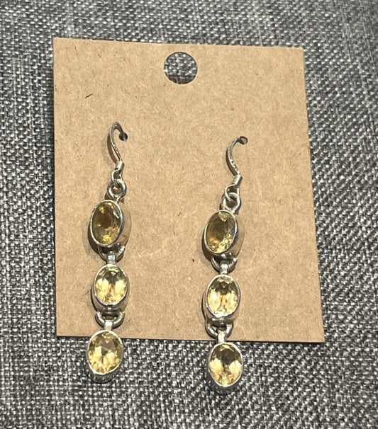 Sterling Silver Triple Reticulated Citrine Dangle Earrings