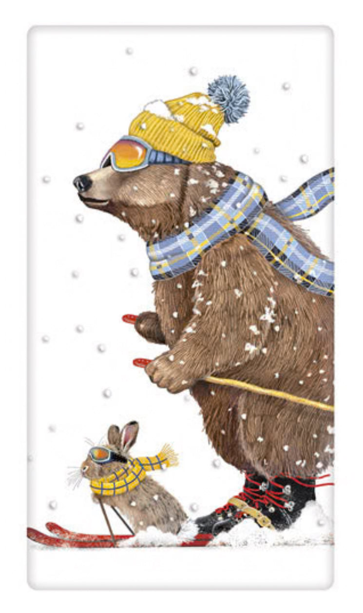 Flour Sack Kitchen Dish Towel Ski Bear Rabbit Mary Lake - Thompson