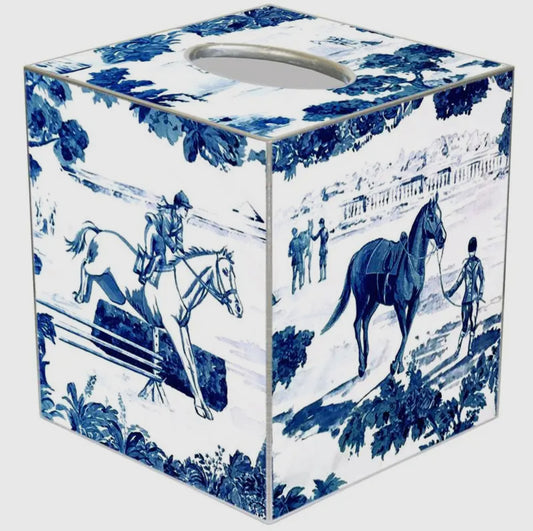 Marye-Kelley Equestrian Toile Blue Tissue Box Cover