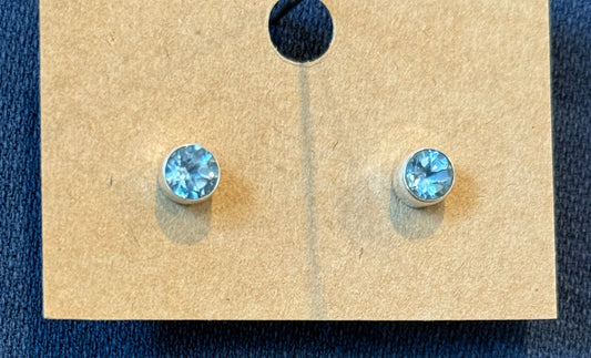 Sterling Silver Faceted Blue Topaz Stud Earrings
