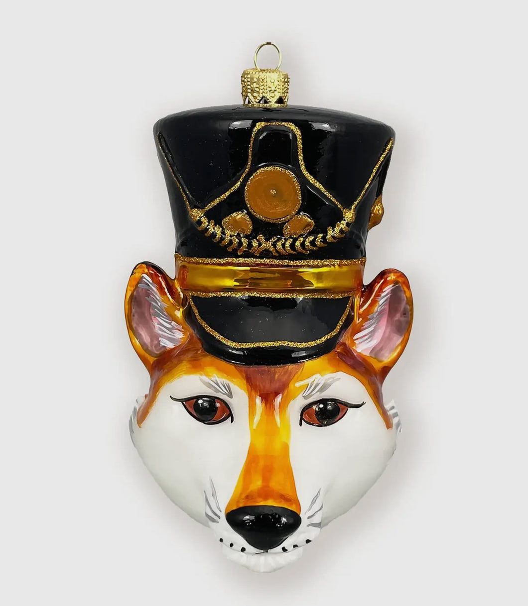 Fox Nutcracker Head Polish Glass Christmas Ornament