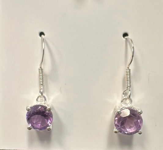 Purple Amethyst Sterling Silver Dangle Earrings New