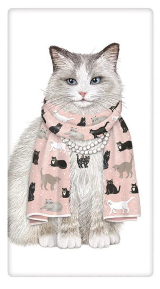 Flour Sack Kitchen Dish Towel Pink Scarf Cat Mary Lake - Thompson