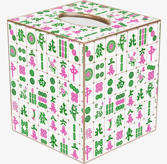 Marye-Kelley Pink And Green Mahjong Tissue Box Cover