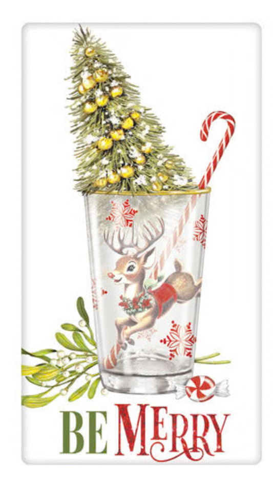 Flour Sack Kitchen Dish Towel Reindeer Glass Mary Lake - Thompson