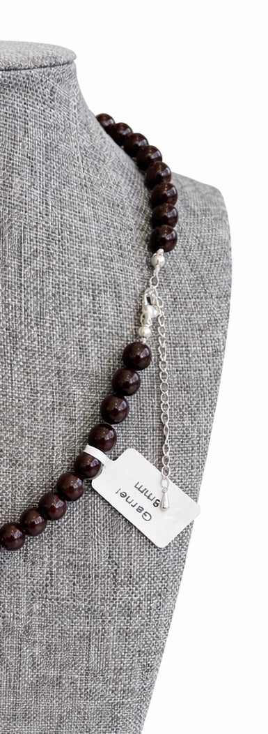 Garnet 8MM Beaded Necklace