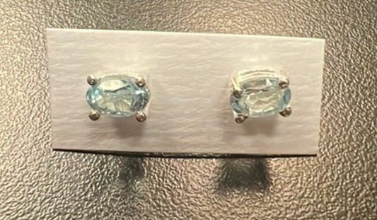 Sterling Silver Blue Topaz Stud Earrings New