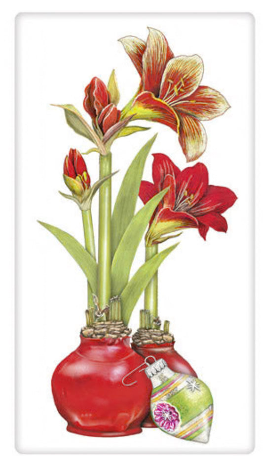 Flour Sack Kitchen Dish Towel Amaryllis Wax Bulb Mary Lake - Thompson