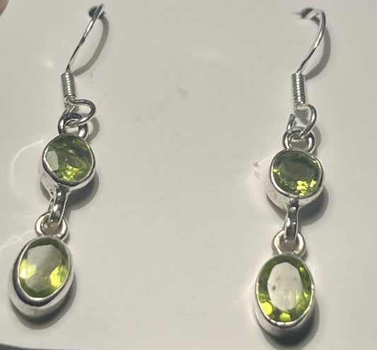 Sterling Silver Double Reticulated Green Peridot Dangle Earrings