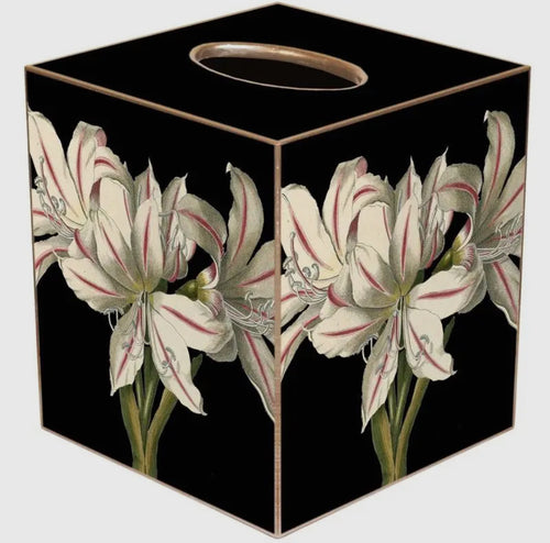 Marye-Kelley Antique Lillies On Black Tissue Box Cover