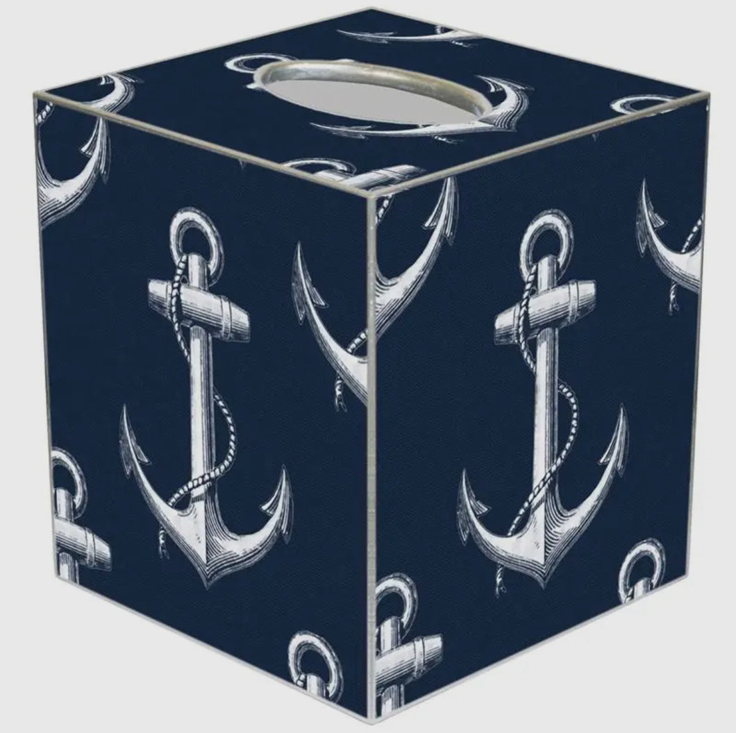 Marye-Kelley Anchor Navy Tissue Box Cover New