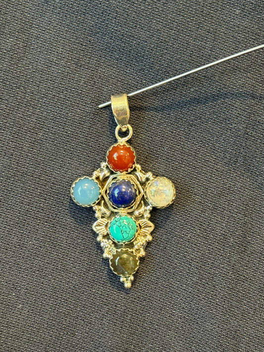 Sterling Silver Carnelian, Moonstone, Lapis, Turquoise, Labradorite, Chalcedony Pendant New
