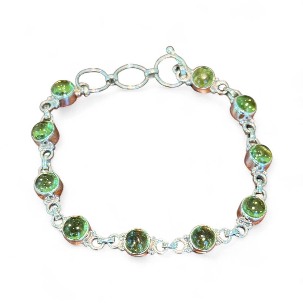 Sterling Silver Tennis Bracelet With Peridot Adjustable
