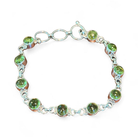 Sterling Silver Tennis Bracelet With Peridot Adjustable