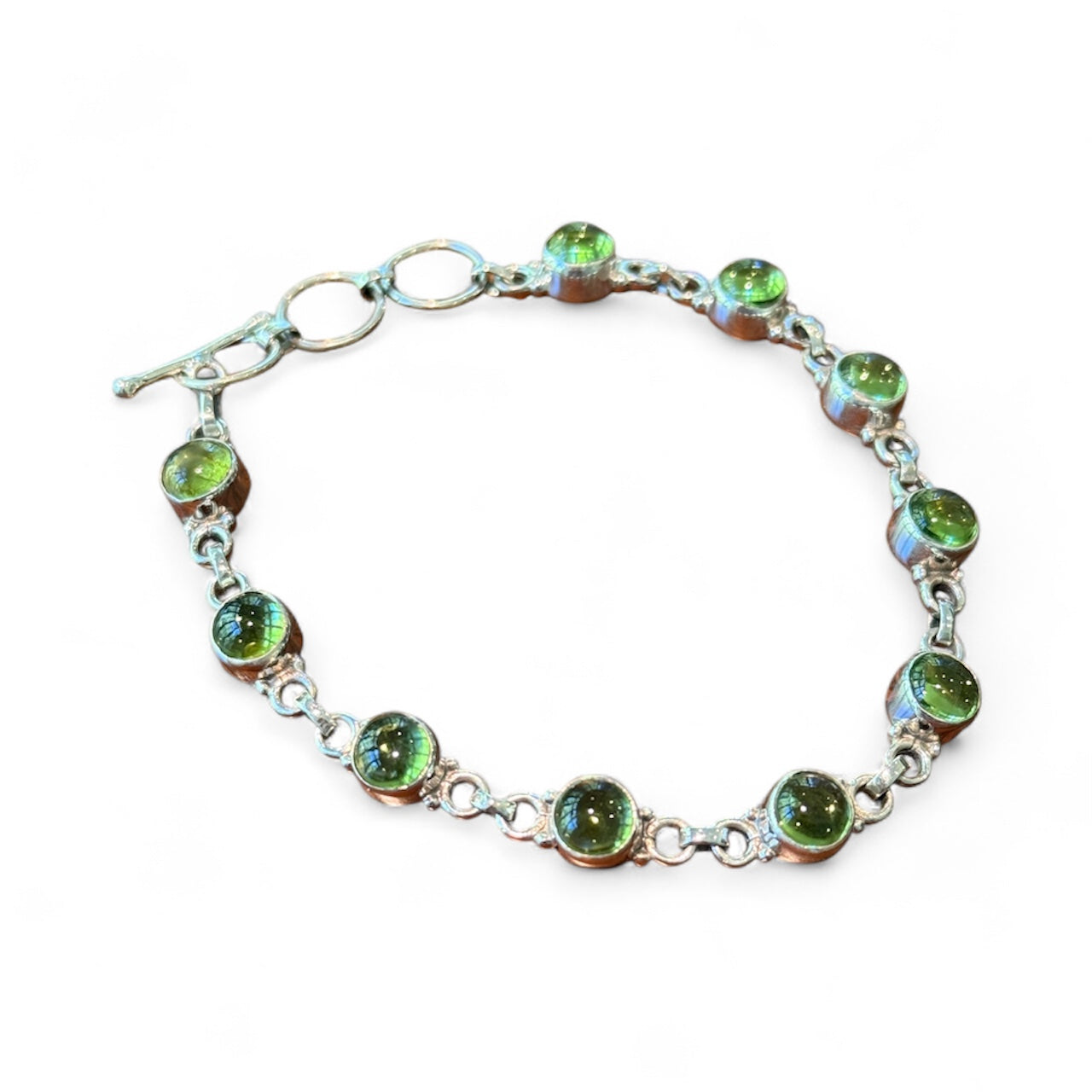 Sterling Silver Tennis Bracelet With Peridot Adjustable