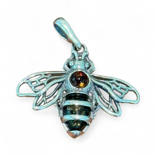 Sterling Silver Amber Bee Pendant