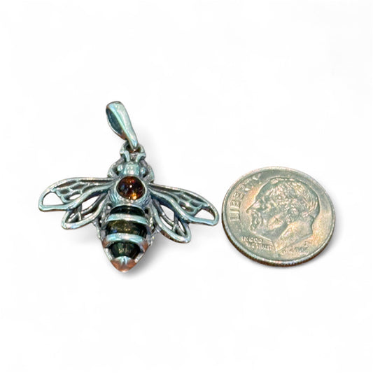 Sterling Silver Amber Bee Pendant