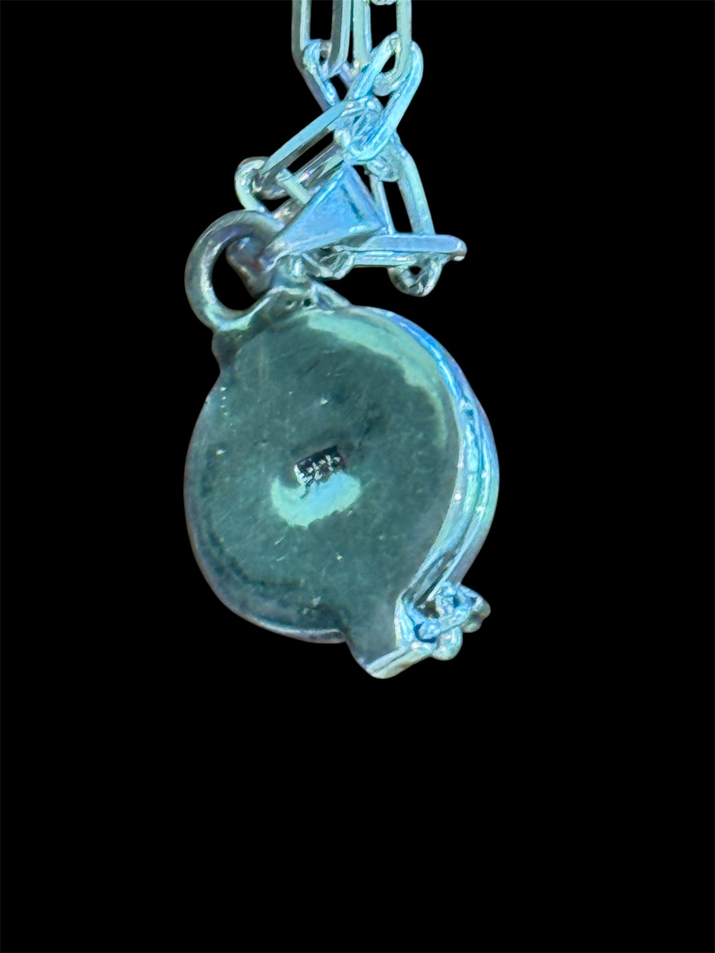 Sterling Silver Malachite Poison Pendant with 16" Paperclip Chain