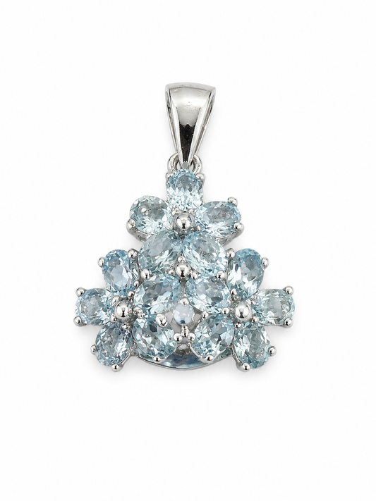 Sterling Silver Blue Topaz Floral Cluster Pendant