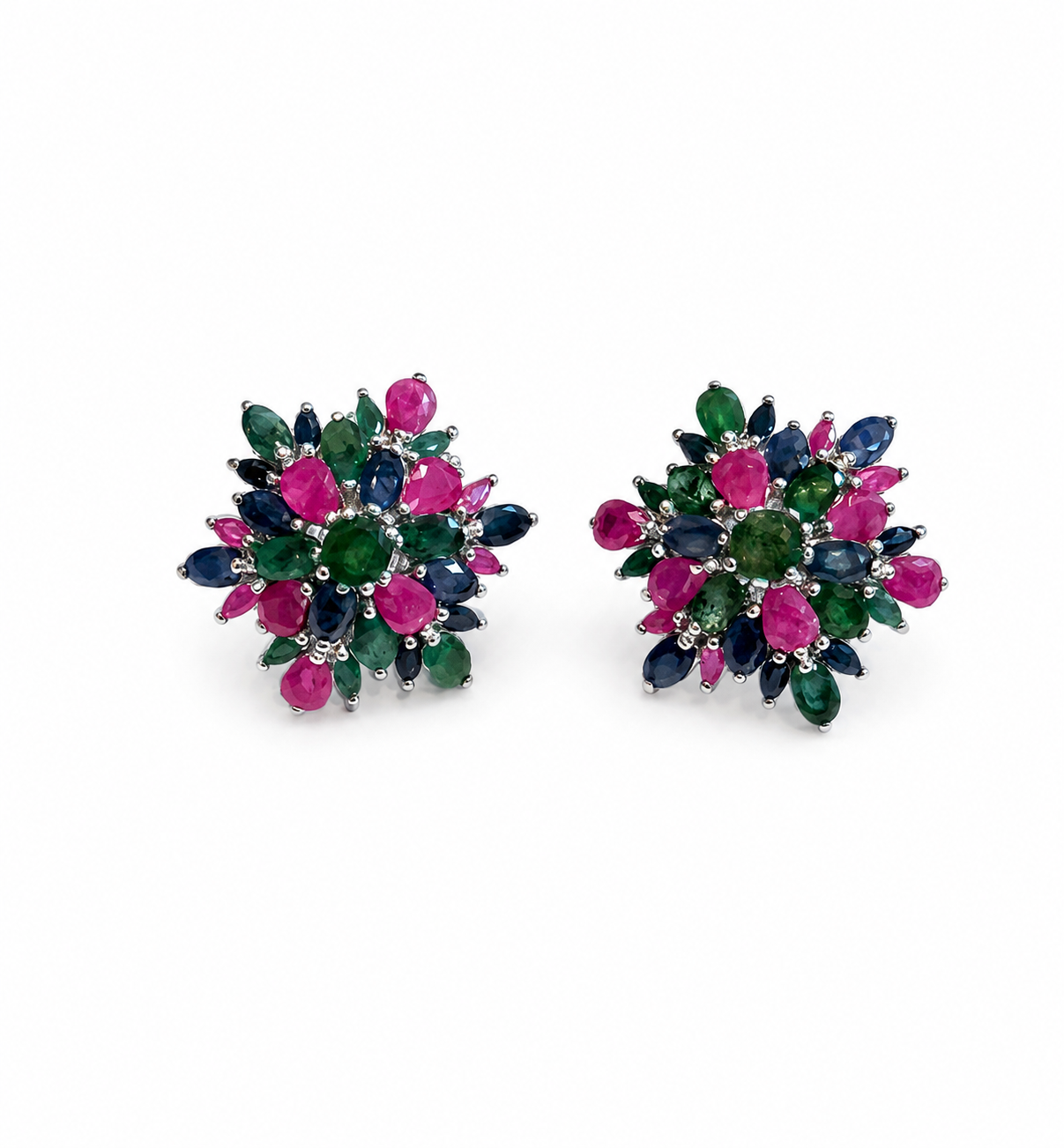 Sterling Silver Ruby, Sapphire Emerald Earrings