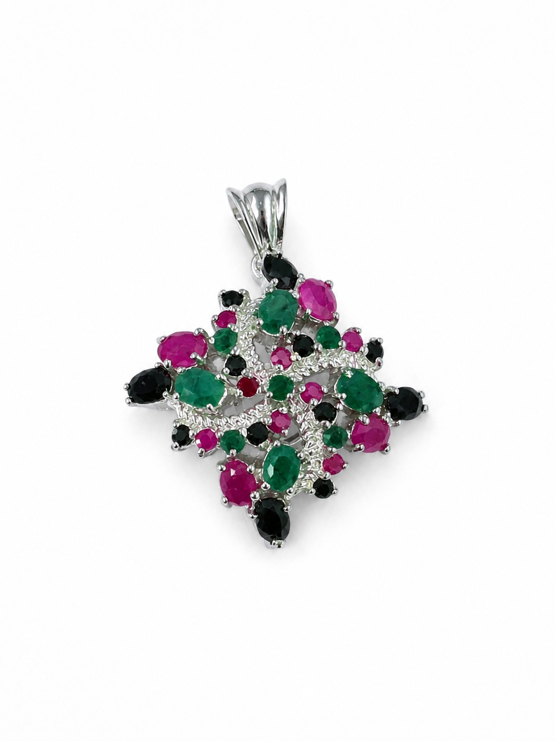 Sterling Silver Ruby, Sapphire Emerald Earrings