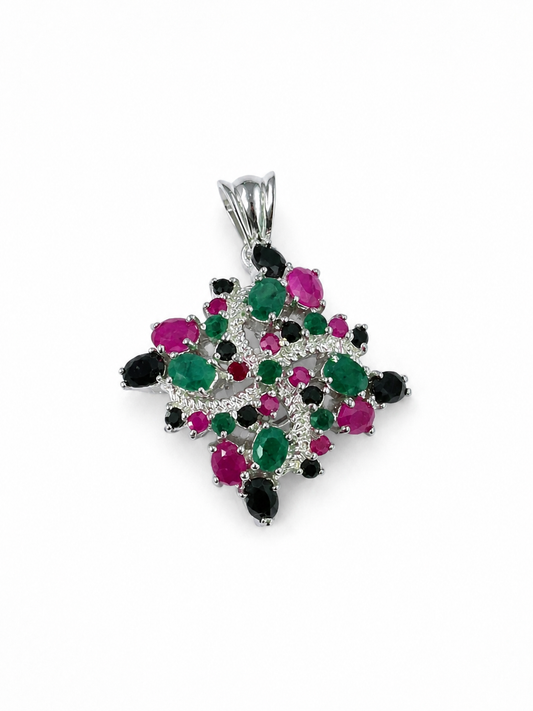Sterling Silver Ruby, Sapphire Emerald Earrings