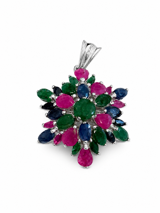 Sterling Silver Ruby, Sapphire Emerald Pendant