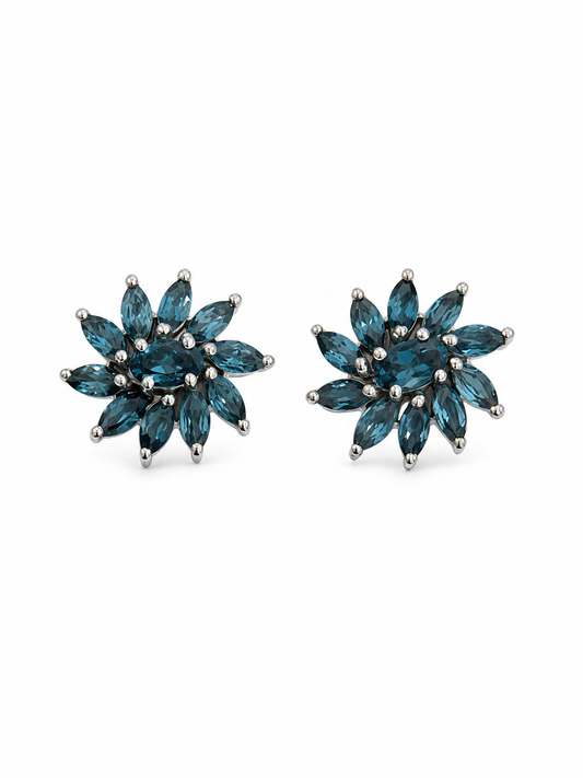 Sterling Silver London Blue Topaz Starburst Earrings