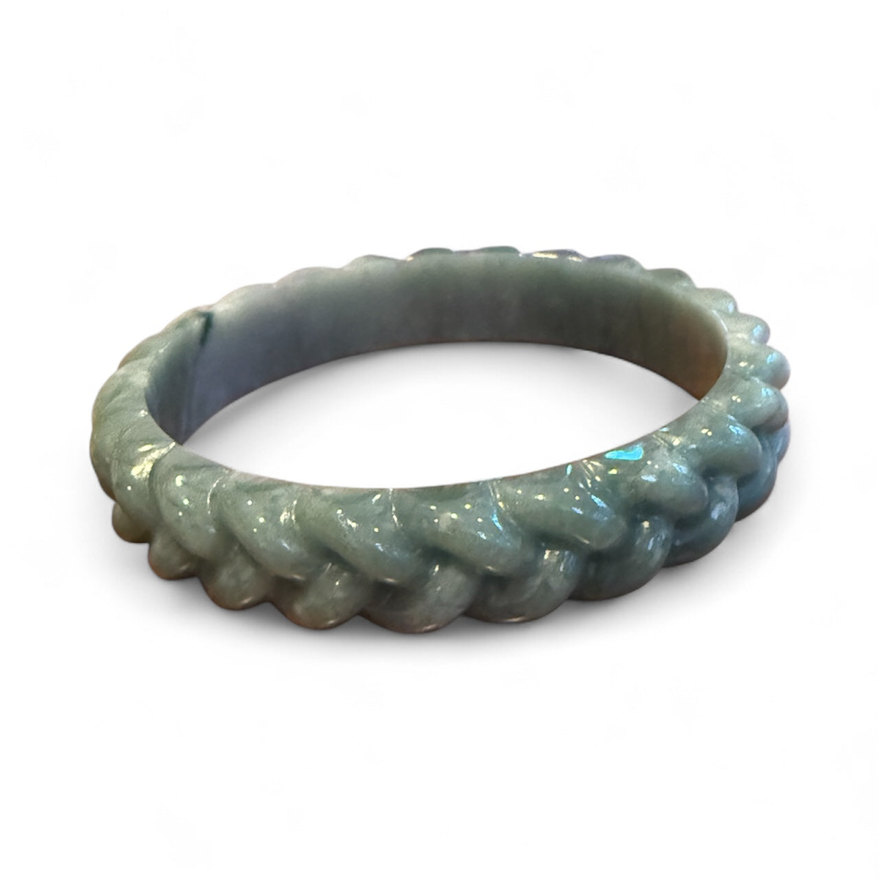 Natural Grade A Blue Water Carved Jadeite Jade Braided Bangle From Guatemala New